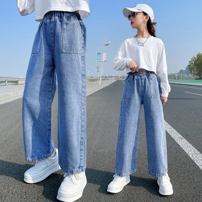TONG Z TING Fashion Girls Jeans Wide Leg Pants Spring Autumn Children's Clothing Casual Pants Straight Denim Pants