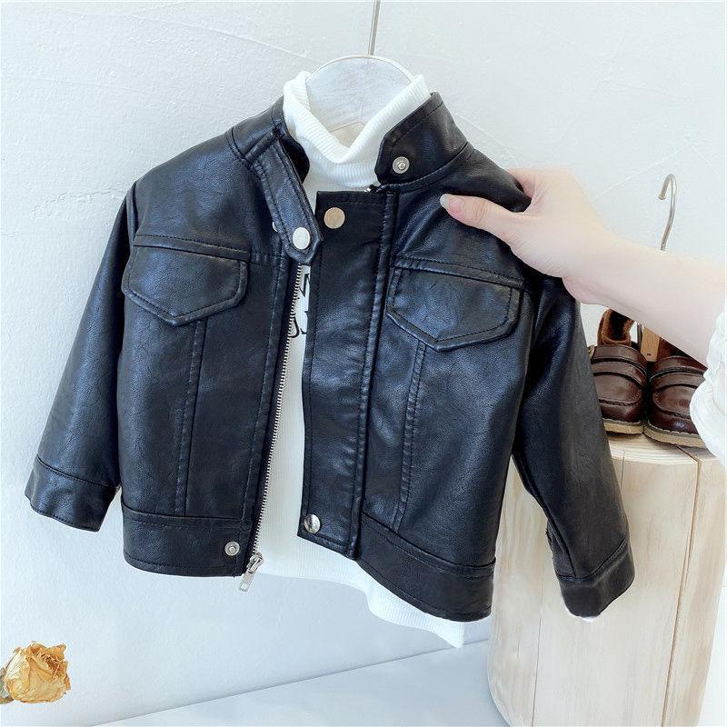 AYJZML Children's Clothing Autumn Children's Leather Clothes Boys and Girls Handsome Motorcycle Leather Jacket Zipper Jacket