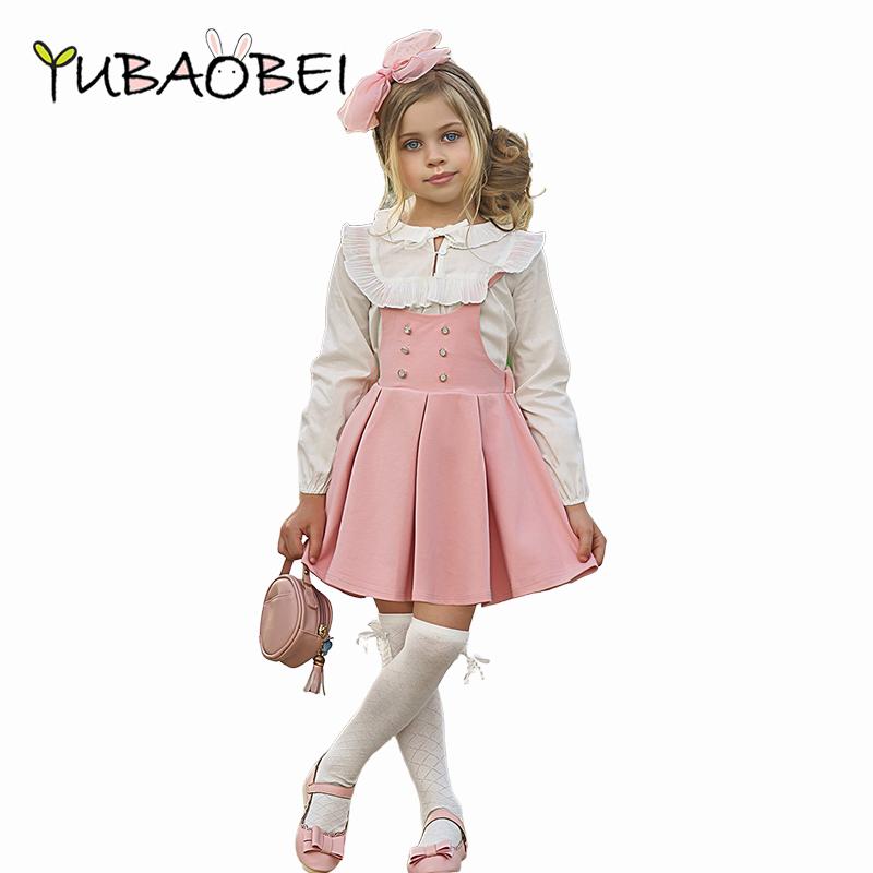 YUBAOBEI Children Clothing Sets Spring And Autumn Girls College Style Pleated Skirt Suit Girls Blouse 2 Pcs