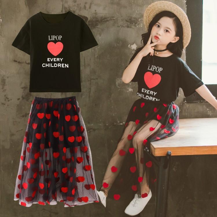 T  min Summer Children's Clothing Sets for Girls Printed T-shirt +Skirts 2pcs Sets