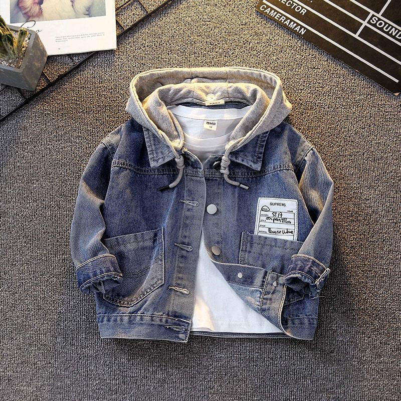 RichBaby Children's Clothing Spring Models Boys Children Soft Washed Hood Denim Jacket Jeans Clothing With Zip 1-8 Years