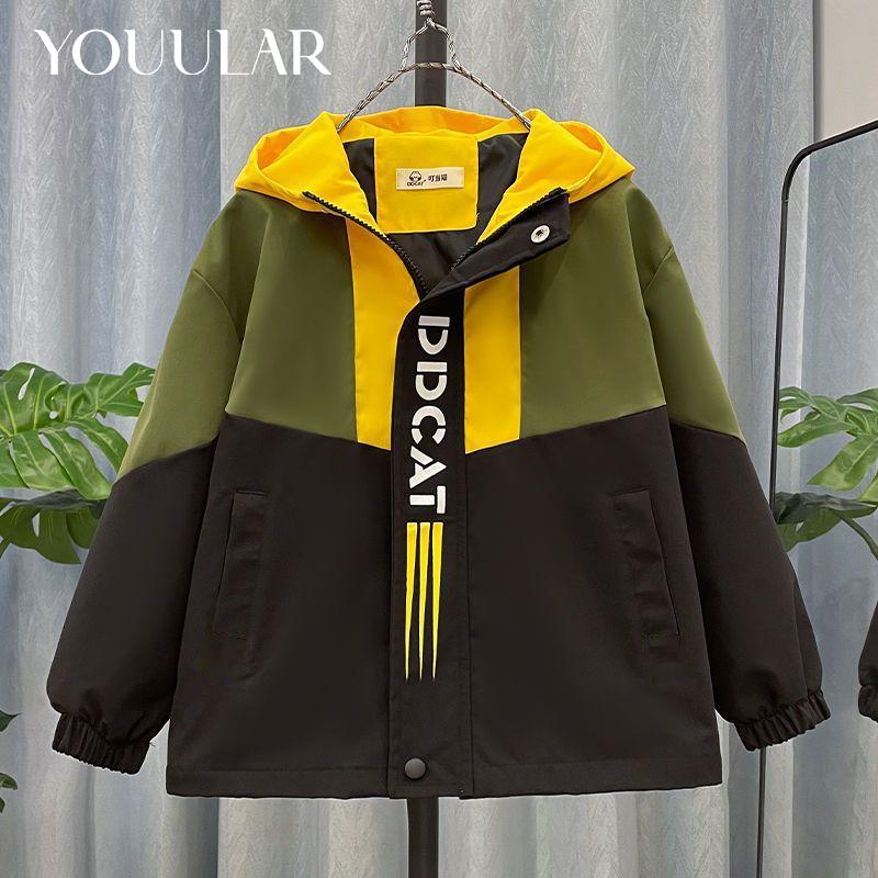 YOUULAR Spring Autumn Jacket for Boy Fashion Patchwork Windbreaker Casual Hooded Coat Children's Clothing