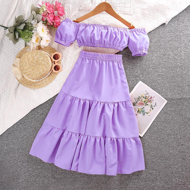 happy f D Girls Dress 6-12 Y+ Summer Dress Children's Clothing New Fashion Floral Short-sleeved Top + Skirt Suit