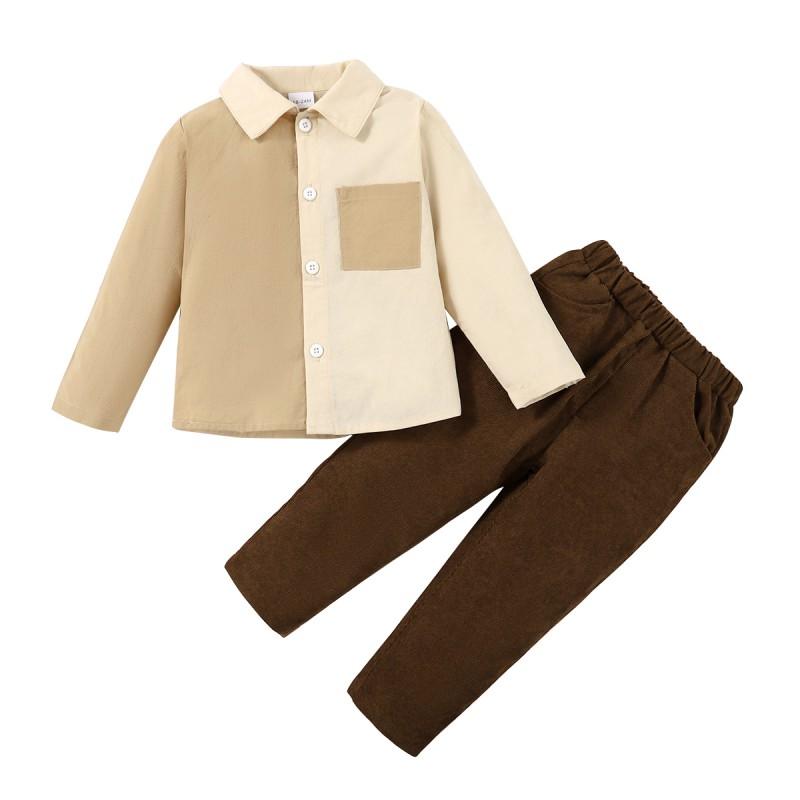 Sunshine kids clothing Children's Boys Colorful Lapel Long-sleeved Shirt + Solid Color Stockings Set Two-piece