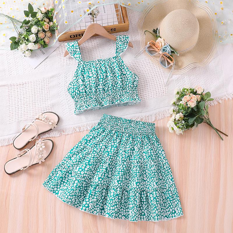 good pineapple Summer Children's Clothing Children's Set Suspenders Short Skirt Girls Two-piece Girls Suit 8-12Y