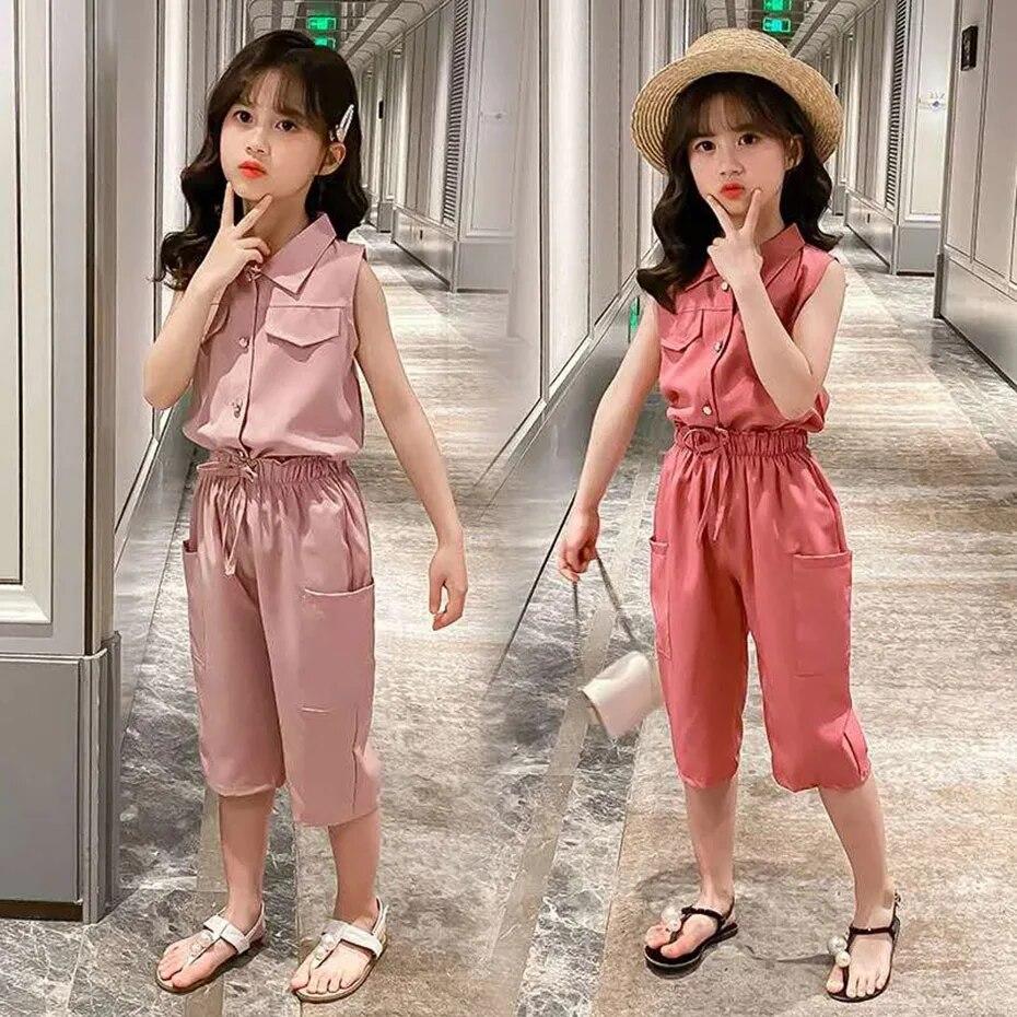 Doran Summer Baby Girls Clothes Sets Sleeveless T-shirt + Pants 2PCS Fashion Children's Clothing Suits Kids Outfits 4 6 7 8 10 12 Year