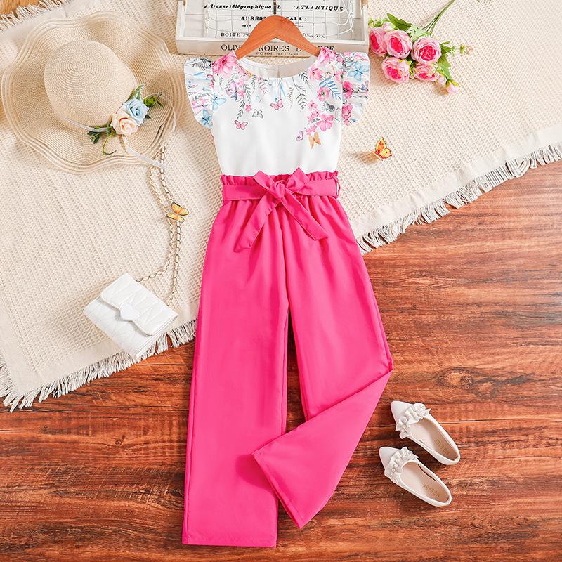 good pineapple Summer Children's Clothing 6-12 Years Old New Girls' Clothing Fashionable Fly Sleeve Top + Trousers Children's Suit