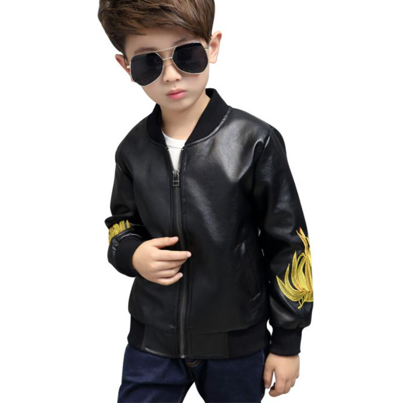 VANGULL Kids Clothing Children's Leather Jacket Spring Autumn and Winter Boys Stand Collar Motorcycle Jacket