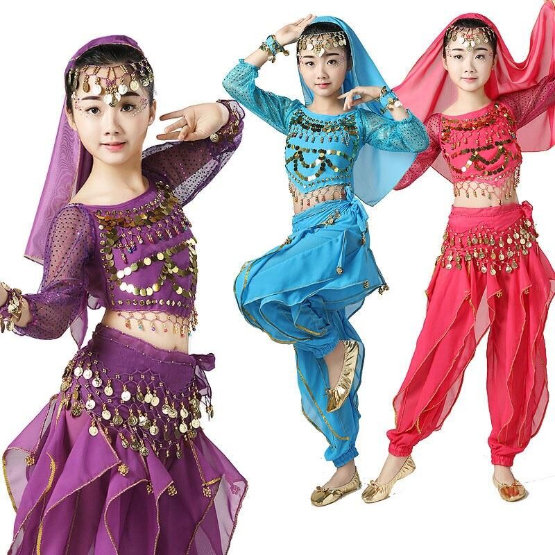Sexy Fashion Girl Kids Tulle Indian Belly Dance Clothing Children Performance Costume Tops Pant 2pcs Dance Set