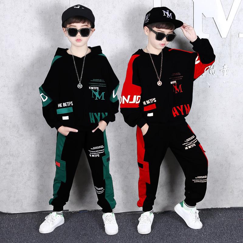 Danmo Hip-Hop Boys Clothing Set Children's Printing Sportwear Kids Hooded Sweatshirt + Pants 2 Pcs Suit