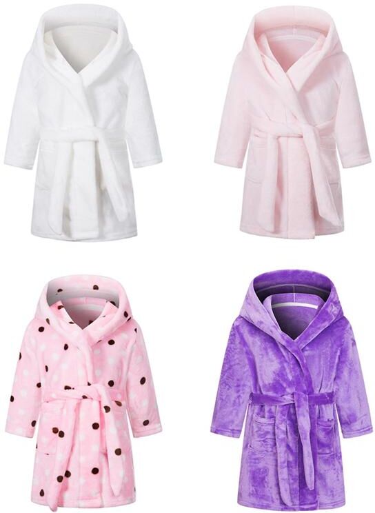 Sunshine kids clothing 2-10 Years Girls Winter Warm Flannel Bathrobe Children's Hooded Robes Night-robe