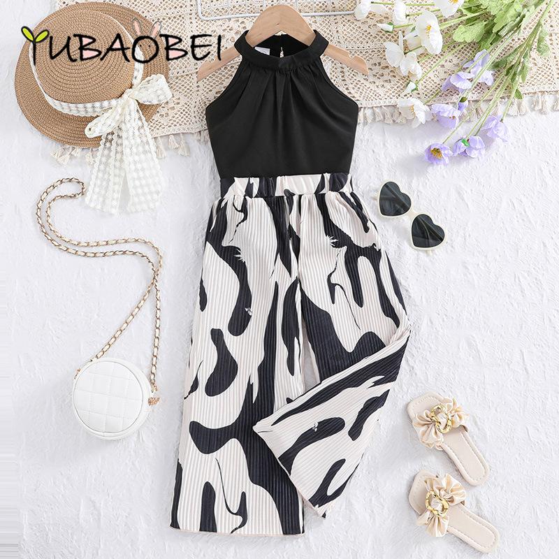 YUBAOBEI Children's Clothing 2024 Summer Kids Clothes Halter Vest Tops and Wide Leg Pants Zebra Black and White Print Girls Casual Suits Children 2 Piece Sets