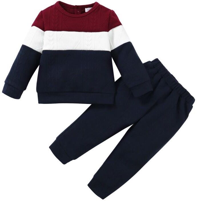 BOOSKU Spring Autumn Children Boy's Clothing Set Color Blocking Long-sleeved Sweatshirt Top + Solid Pants Suit 1-6 Years