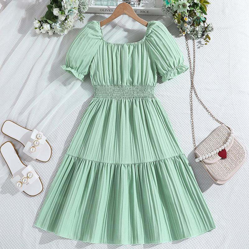 happy going Girl's Summer Children's Clothing 6-12+ Years Old Girl Skirt Super Beautiful Short-sleeved Princess Style Dresses