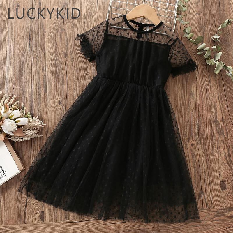 YOUULAR Kids Black Elegant Dresses for Girls Clothes Short Sleeve Summer Party Dress Baby Costumes Children Clothing 6 7 8 9 10 12 Years