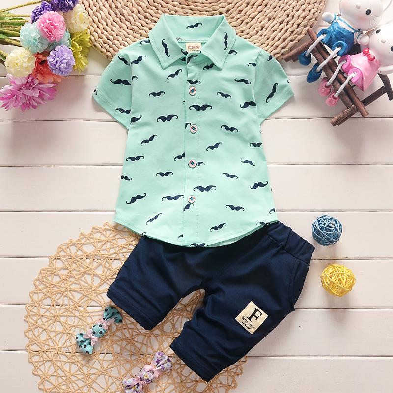 Fashion Nessa New Summer Children's Two Pieces Sets Boys Short-sleeved Baby Pants Beard Pattern Kids Clothing Cotton Suit