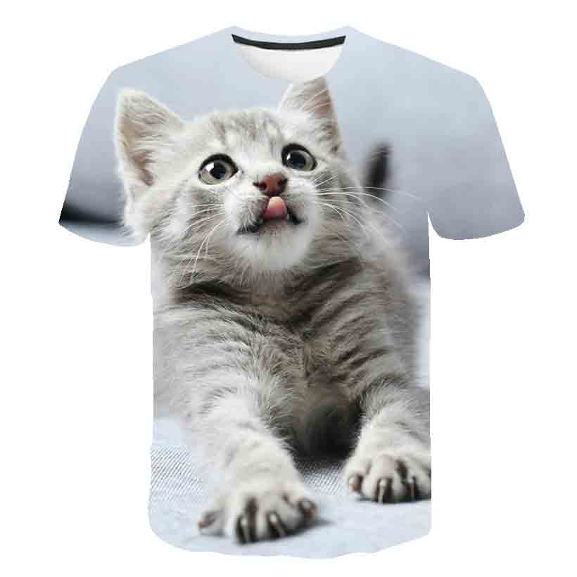 ULao Summer Kids Boys Cat Animals Short Sleeve T-shirts Clothes 1-14 Years Baby Boys Print 3D Tees Children Clothing Kids Outfit