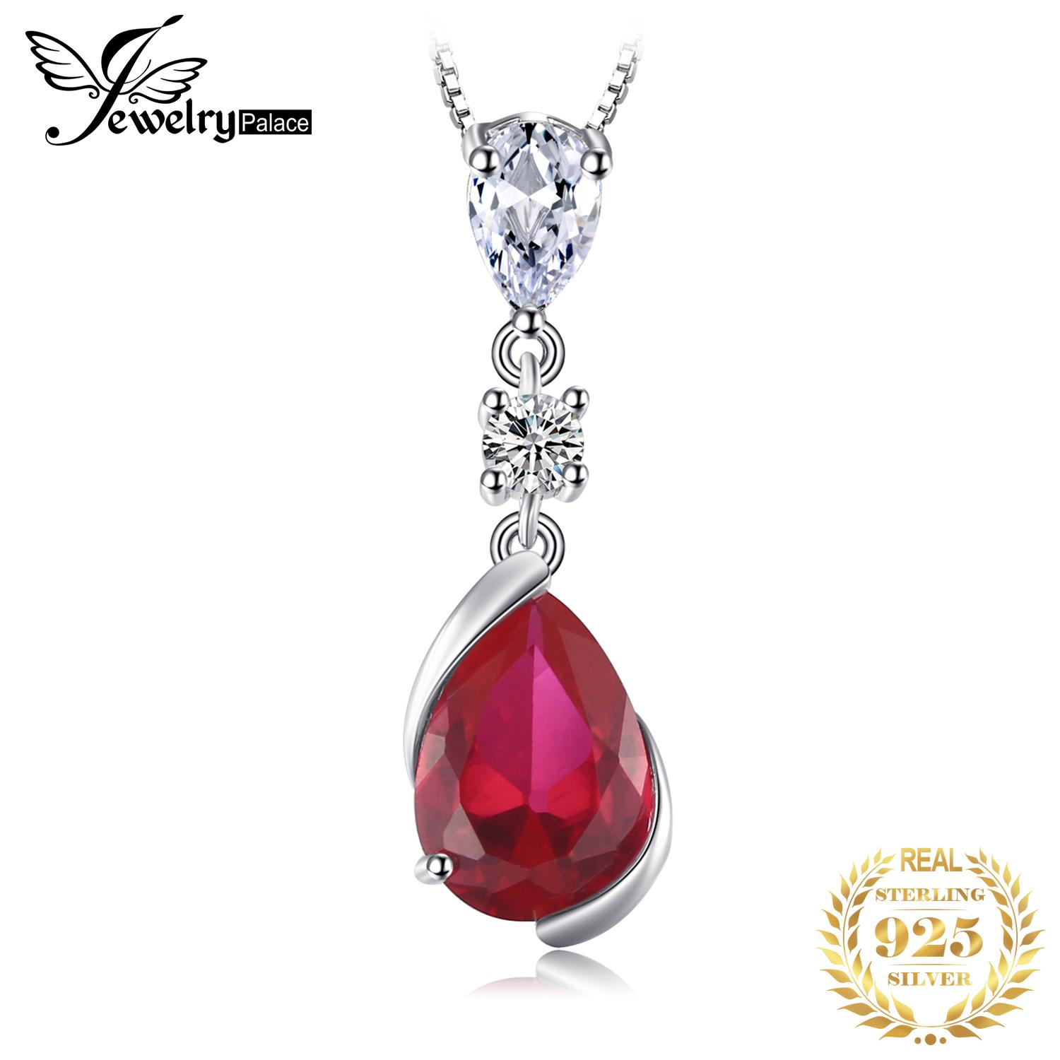 Taylor Erotic Lingerie JewelryPalace 2.6ct Pear Created Red Ruby 925 Sterling Silver Pendant Necklace for Woman Fashion Gemstone Jewelry No Chain
