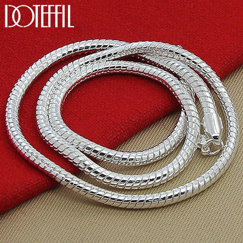 Taylor Erotic Lingerie DOTEFFIL 925 Sterling Silver 16/18/20/24/22/24/26/30 Inch 3mm Snake Chain Necklace For Woman Man Wedding Engagement Jewelry