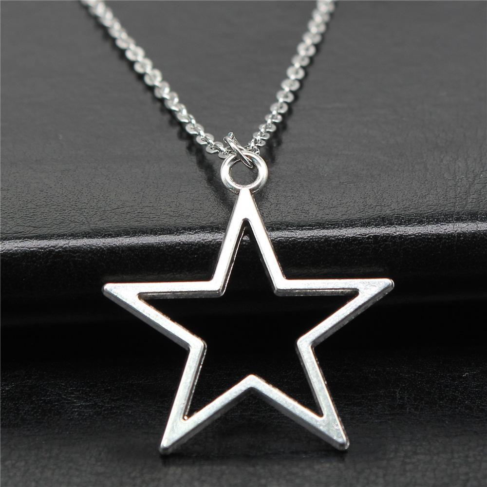 Taylor Erotic Lingerie Fashion Simple Vintage Antique Silver Color 36x33mm Hollow Star Pendant Necklace For Women