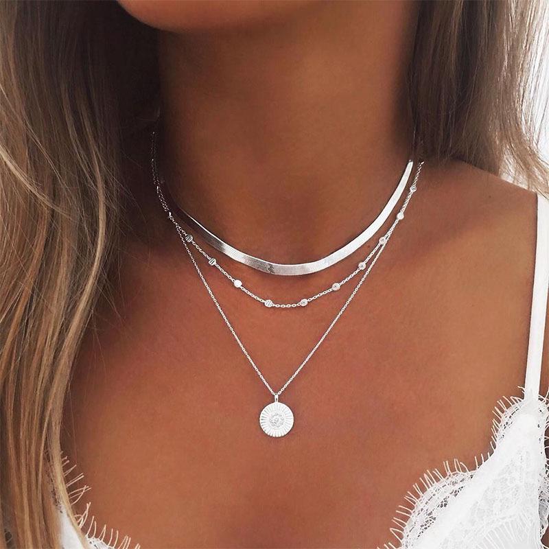 Taylor Erotic Lingerie 925 Sterling Silver Three-Layer Round Necklace Simple Snake Chain Charm Ball Chain Party Gift For Women's Exquisite Jewelry