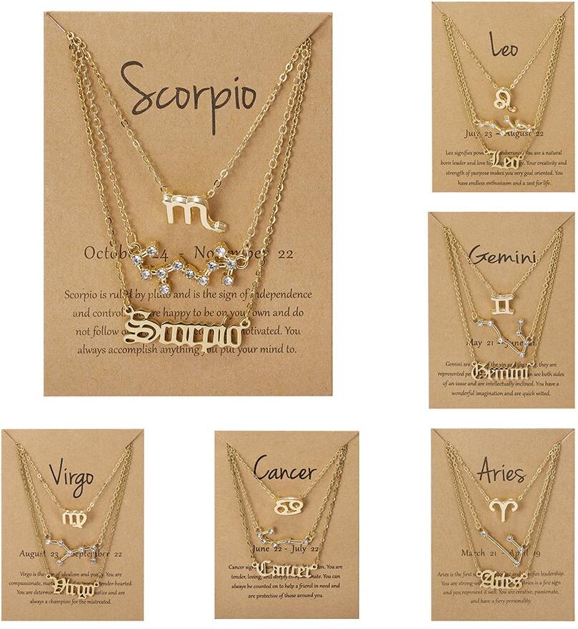 Taylor Erotic Lingerie 3Pcs/set 12 Zodiac Sign Necklace For Women 12 Constellation Pendant Chain Choker Birthday Jewelry With Cardboard Card