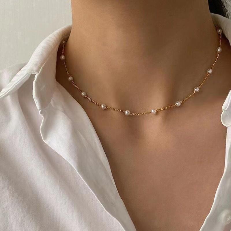 Taylor Erotic Lingerie DLDEY 2022 New Fashion Imitation Pearl Women Necklace Handmade Classic Stainless Steel Box Chain Necklace For Women Jewelry Gift