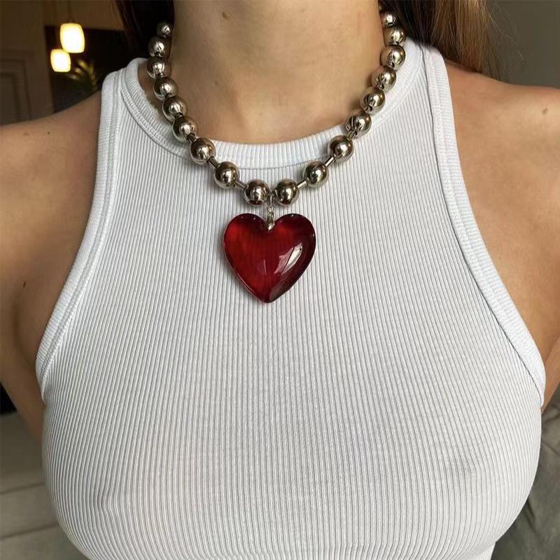 Taylor Erotic Lingerie Hip Hop Minimalist Colorful Glass Love Heart Pendant Necklaces for Women Aesthetic Beads Chains Short Choker Girls Party Jewelry