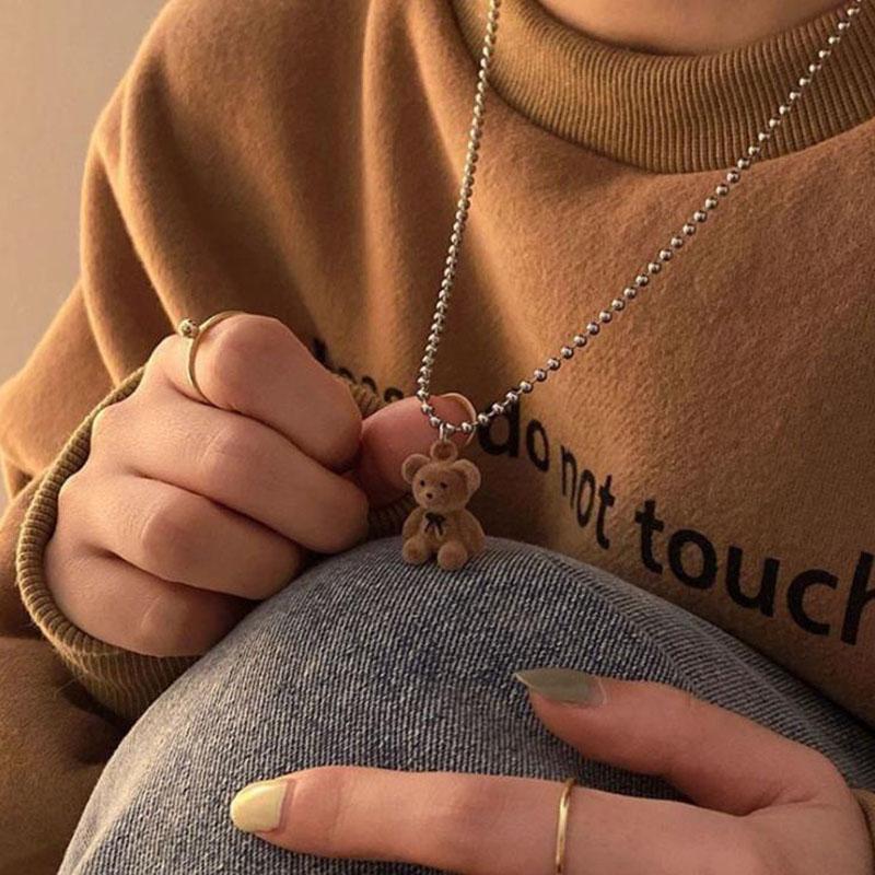 Taylor Erotic Lingerie Cute Plush Bear Pendant Necklace for Girls Women Korean Fashion Bear Long Sweater Neck Chain Necklaces Collar Jewelry