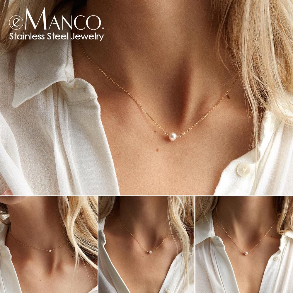 Taylor Erotic Lingerie e-Manco Stainless Steel Choker imitated  Pearl Necklaces for Women Gold Color Layered Chain Necklace Jewelry