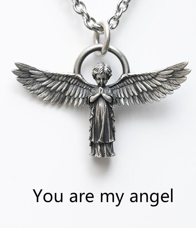 YY-electronic product You Are My Angel Necklace Fashion Silver Color Guardian Angel Chain Necklace for Men Women Birthday Gifts Fashion Jewelry