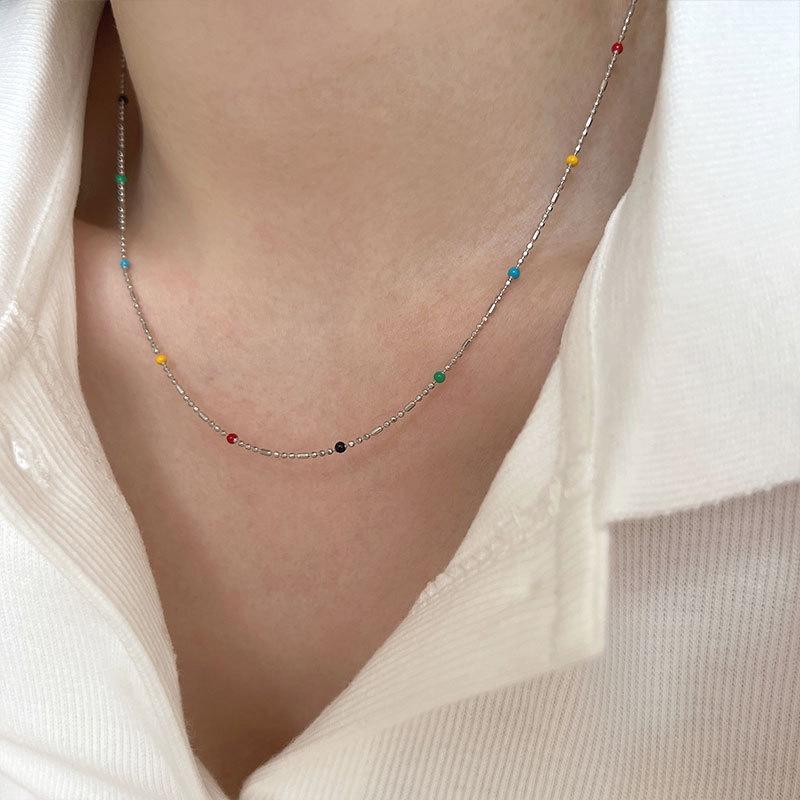 Warm and Happy-Fashion clothing and accessories Rainbow bean beads necklace light luxury niche senior sense beaded collarbone chain women's new choker