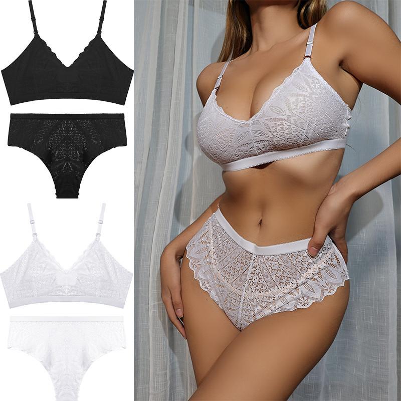 FINETOO Sexy Lingerie Set Breathable Lace Underwear High Waist Panty