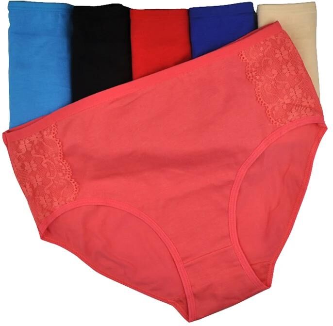 Underwear Mall Women Underwear High Waisted Cotton Solid Sexy Lace Panties Briefs Ladies Knickers Lingerie Plus Size Lot 6Pcs