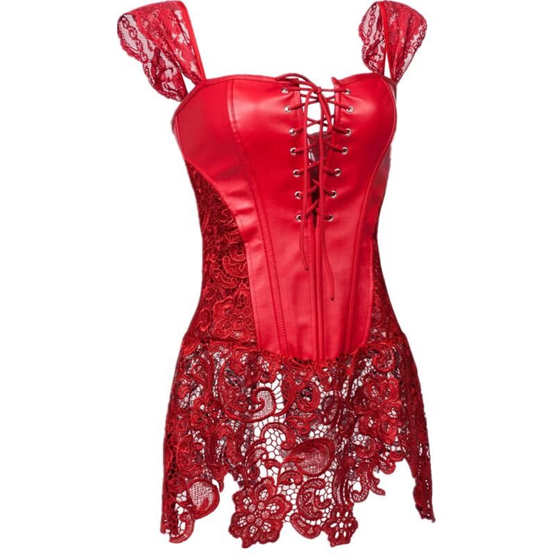 SoChic Sexy Lingerie Women Leather&Lace Burlesque Steampunk Corset Dress Waist Bustier Corpet Plus Size