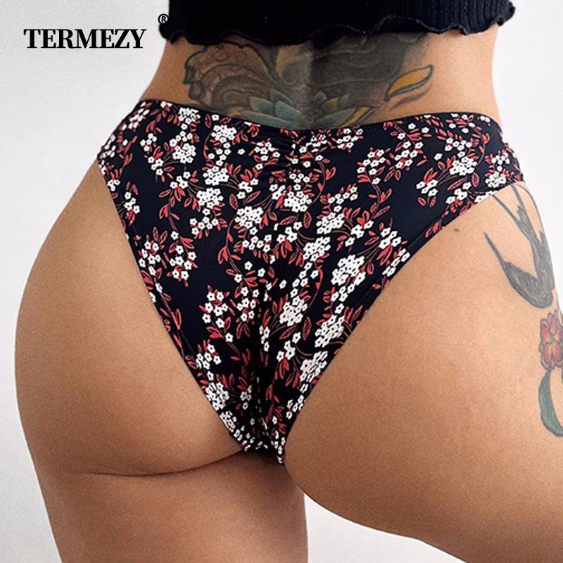 TERMEZY Women's Seamless Ice Silk Panties Sweet Printing Lace Side Underwear Ladies G-String Intimates Half Wrapped Hip Lingerie