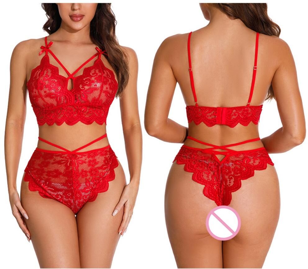 Winner Women Lingerie Set Lace Bra Panties Set Deep V-neck Floral Lace Bra+G-String Suit Two Pieces Criss-cross Bra And Thongs Sets