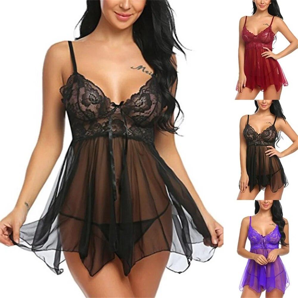 Heaven world Sexy Lingerie Women Crotchless Sleepwear Pajamas Lace Night Dress Exotic Female Underwear Nightgown G-string Erotic Costumes