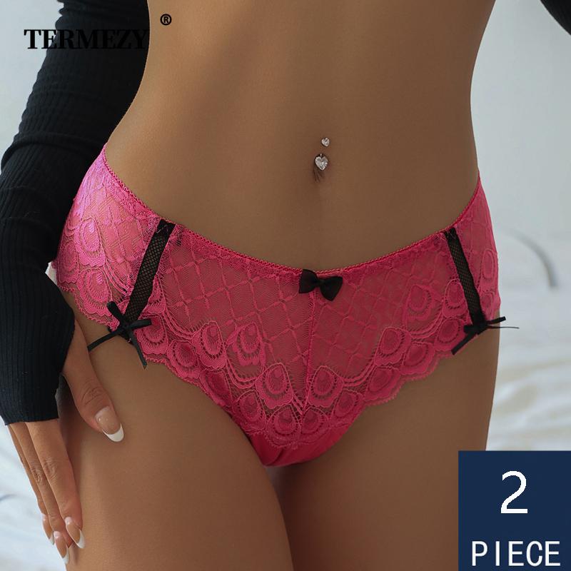 TERMEZY 2Pcs/Lot New Panties Women Lace Underwear Sexy Low-Waist G String Transparent Thong Solid Comfortable Female Lingerie