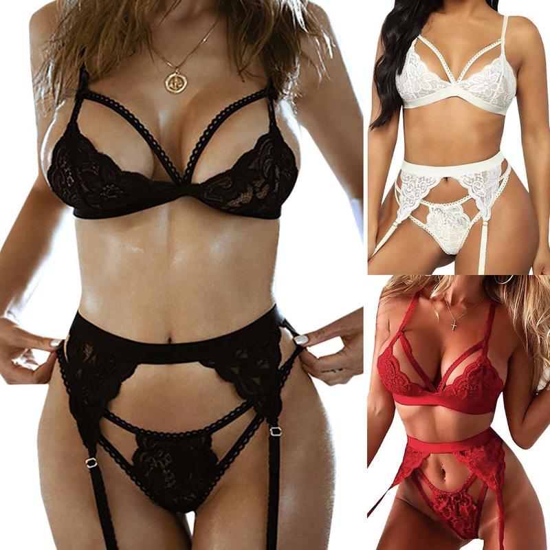 WF Women Fashion Women Sexy Strappy Lingerie Underwear Lace Sleepwear Nightwear Bra Home Suits