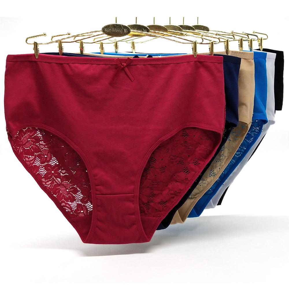 Underwear Mall Plus Size Woman Underwear Sexy Lace Briefs Ladies Cotton Panties Solid Color Lingerie 6 Pcs