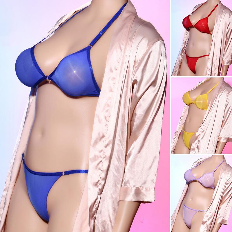 1Clotheszone Sexy Women Lingerie Two Piece Set Underwear Set Elastic Ultrathin Bra+Oil Glossy Shiny Briefs Set