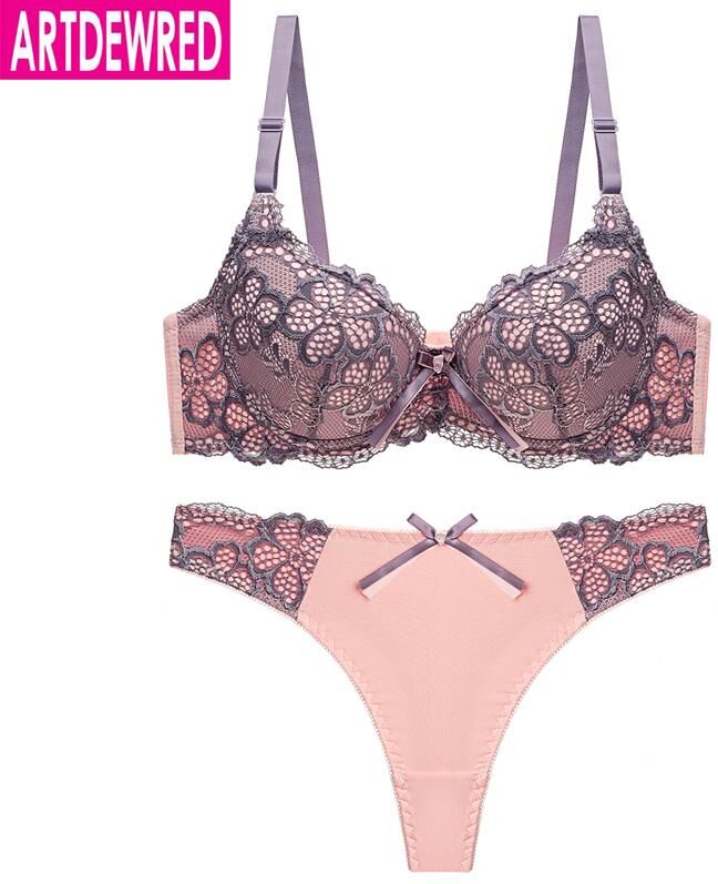 Artdewred Lingerie Sexy Push Up Large Women Lace Bra and Panties Sets lingerie set Floral Underwear Intimates For women