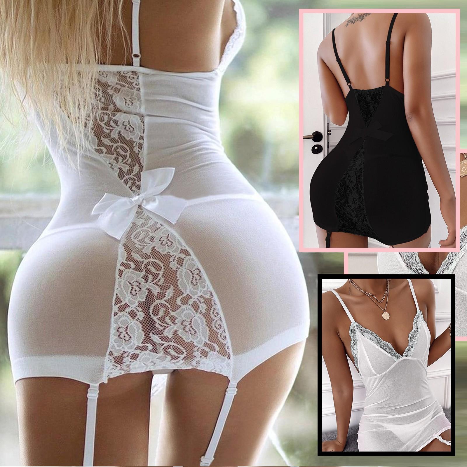 Lady cosmetic TAM Women Lace Lingerie V-Neck Bra Thong With Garter Underwear Pajamas Suit Set