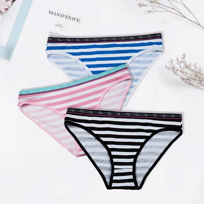 Lucky Angel 2 Women Panties Sexy Cotton Briefs Female Underwear Lingerie Ladies Knickers Striped Bikini 3 Pcs/set