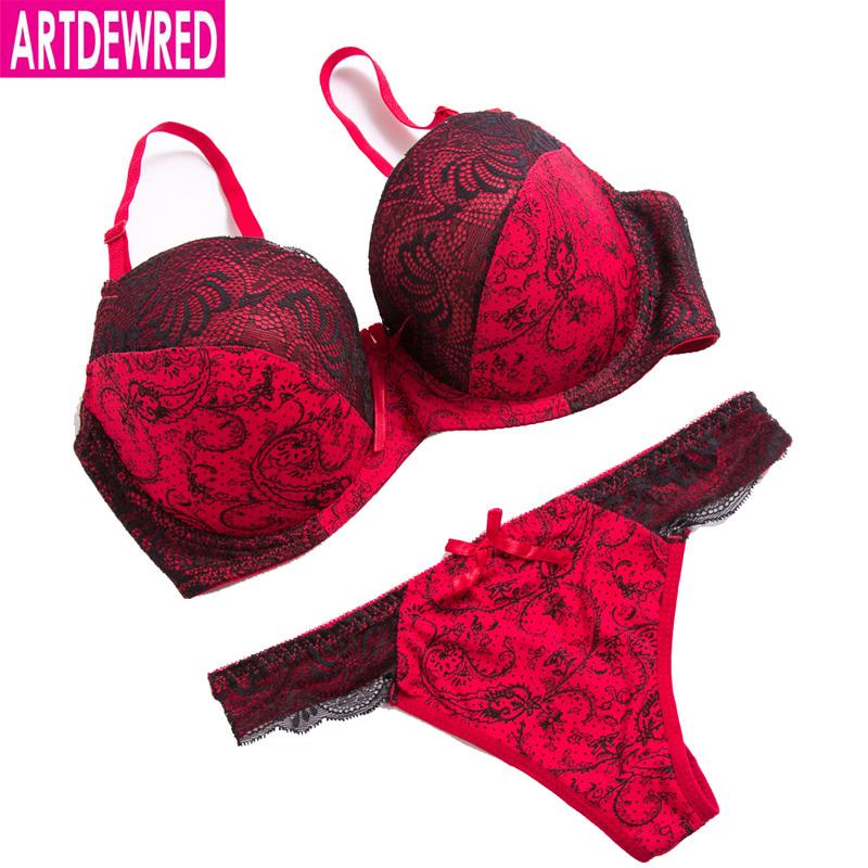 Artdewred Lingerie Artdewred Soutien-gorge Sexy Lace Bra Panty Set Big Cup Underwear Set Plus Size 34D 36DD 38E 40E