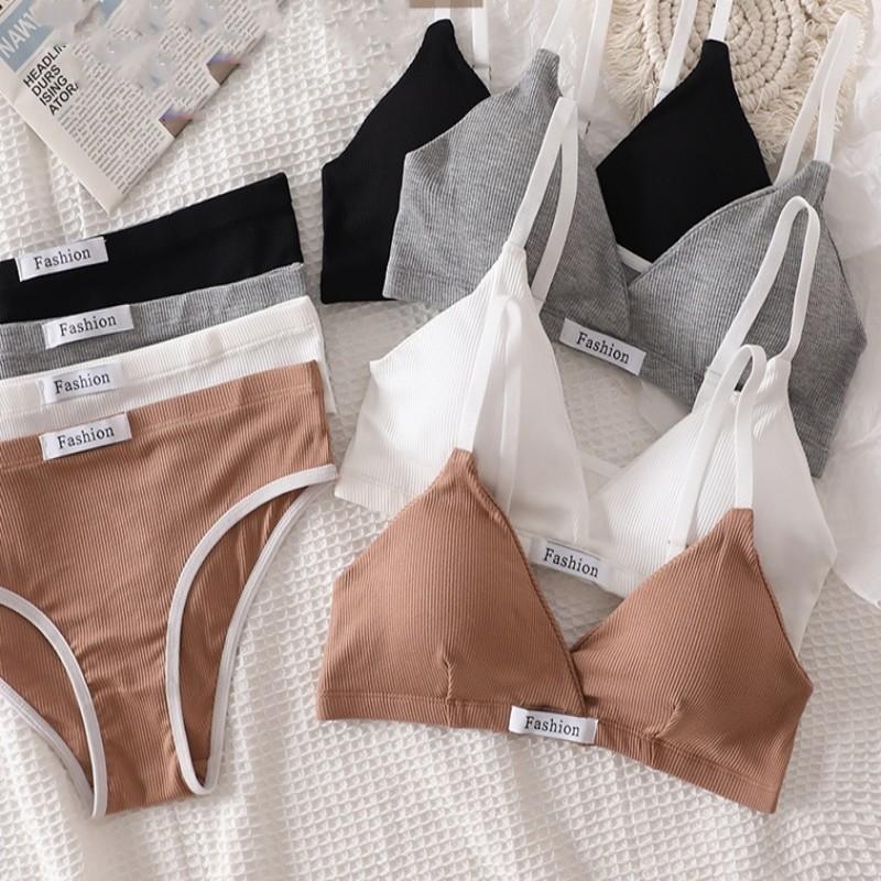 XYZE Women Sexy Bra Briefs Set Low Waist Panties Wire Free Bra Bralette Lingerie Brassiere Female Cotton Underwear Set XYZ