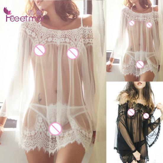 Fungogo Lace Lingerie Sexy Hot Erotic Mesh See Babydoll Sleepwear Through Babydoll Lace Mini Sling Dress Briefs Nightwear Set