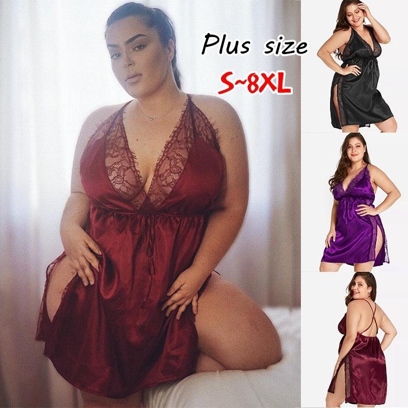 weihexin Sexy Lingerie Large Size Night Dress Sleepwear Women Sling Nightwear Sex Lace Temptation Underwear Nightdress for Fat Girls