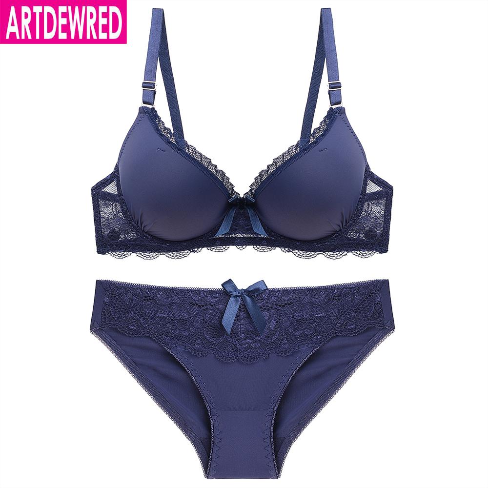 Artdewred Lingerie Women Sexy Plus Size Lace Underwear Sets Solid Comfortable Bra Panty Set Wave style Bra & Brief Sets